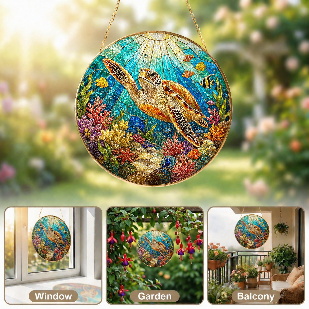 Sea Turtle Stained Glass Suncatcher