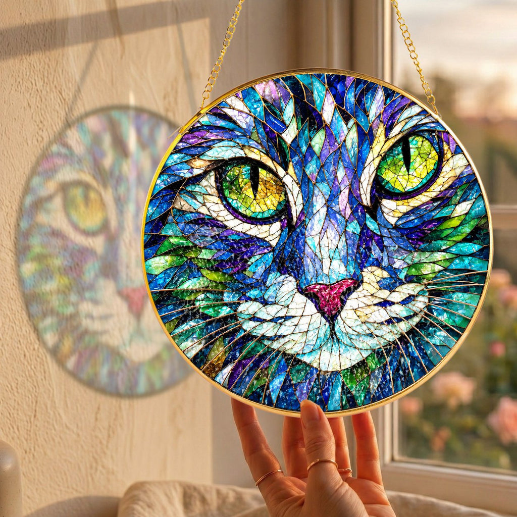 Cat Face Stained Glass Suncatcher