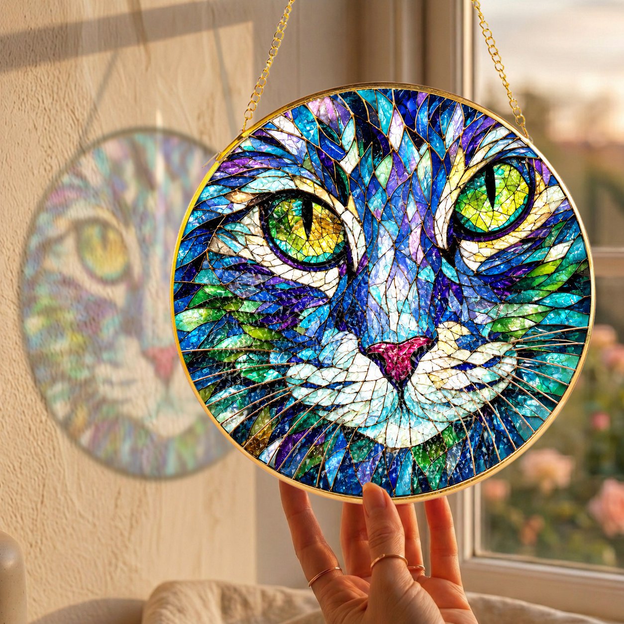 Cat Face Stained Glass Suncatcher