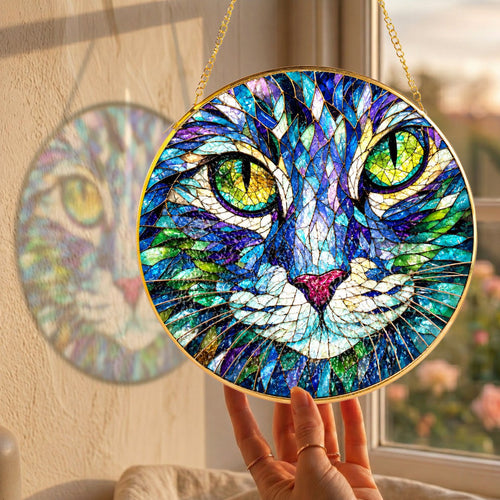 Cat Face Stained Glass Suncatcher
