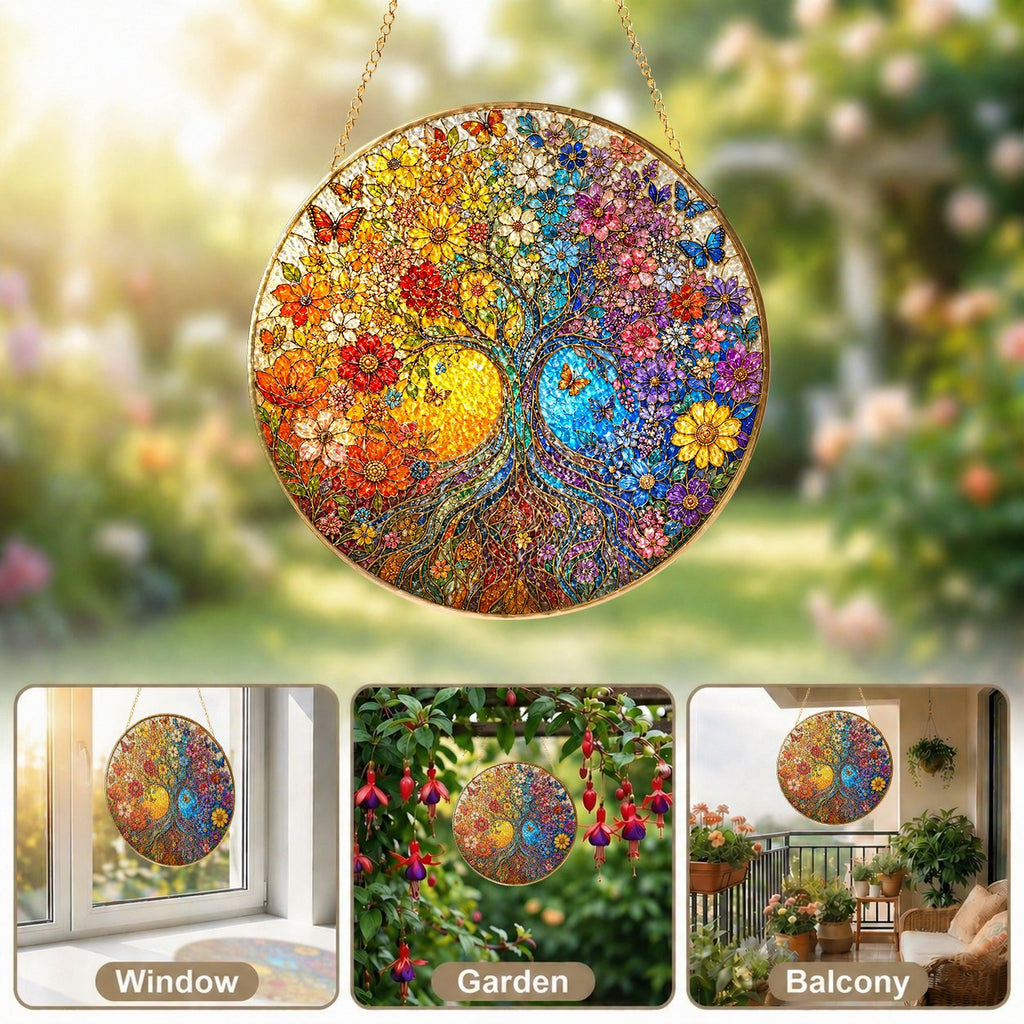 Tree of Life Sunrise Stained Glass Suncatcher