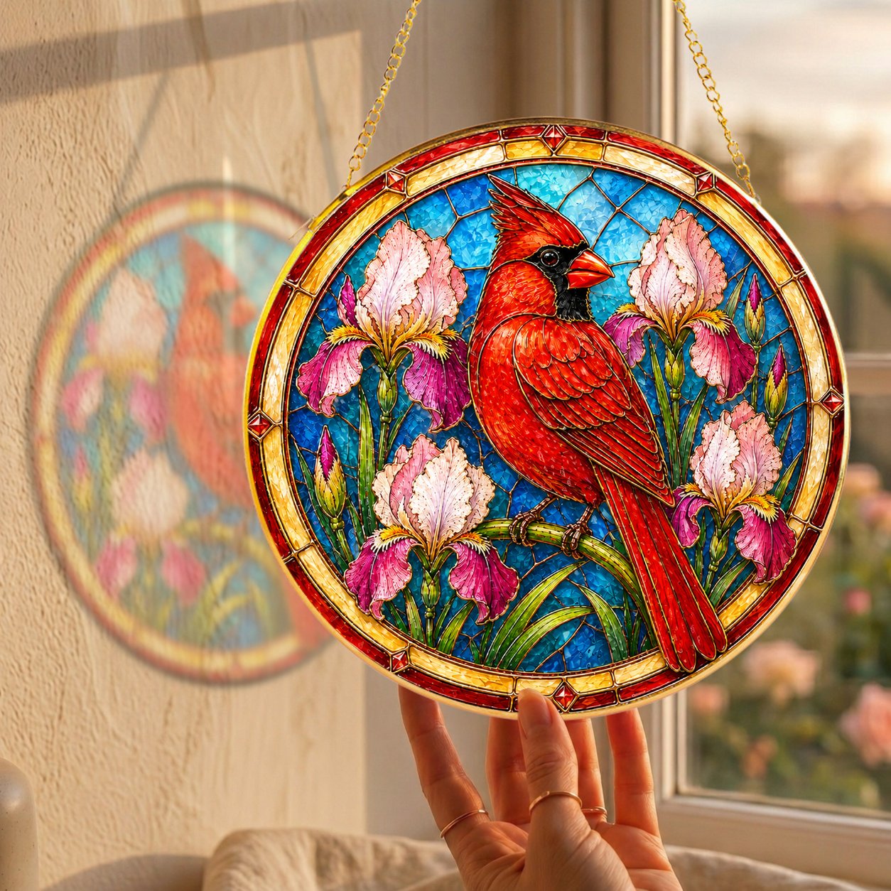 Cardinal Stained Glass Suncatcher