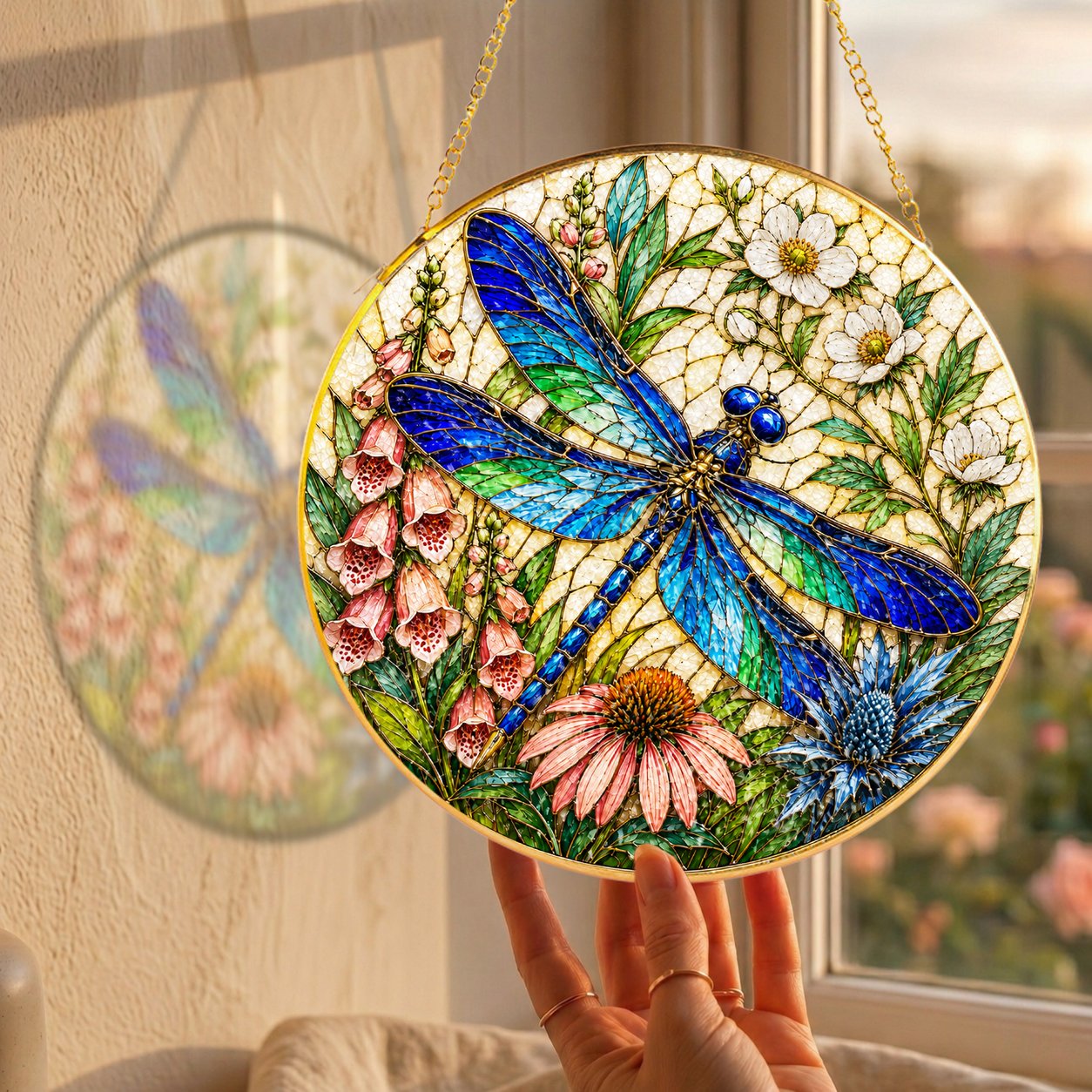 Dragonfly Floral Stained Glass Suncatcher