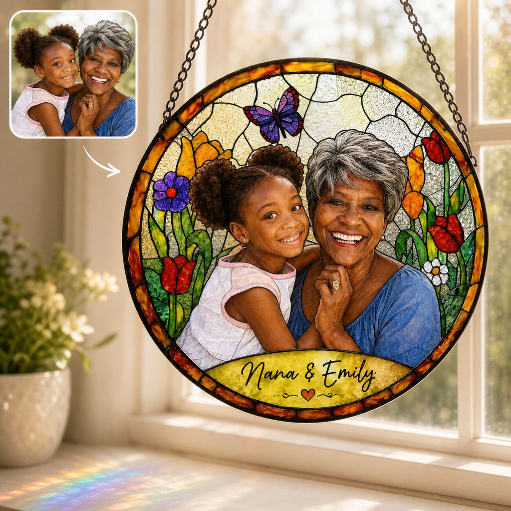 Personalized Spring Garden Photo Stained Glass Suncatcher