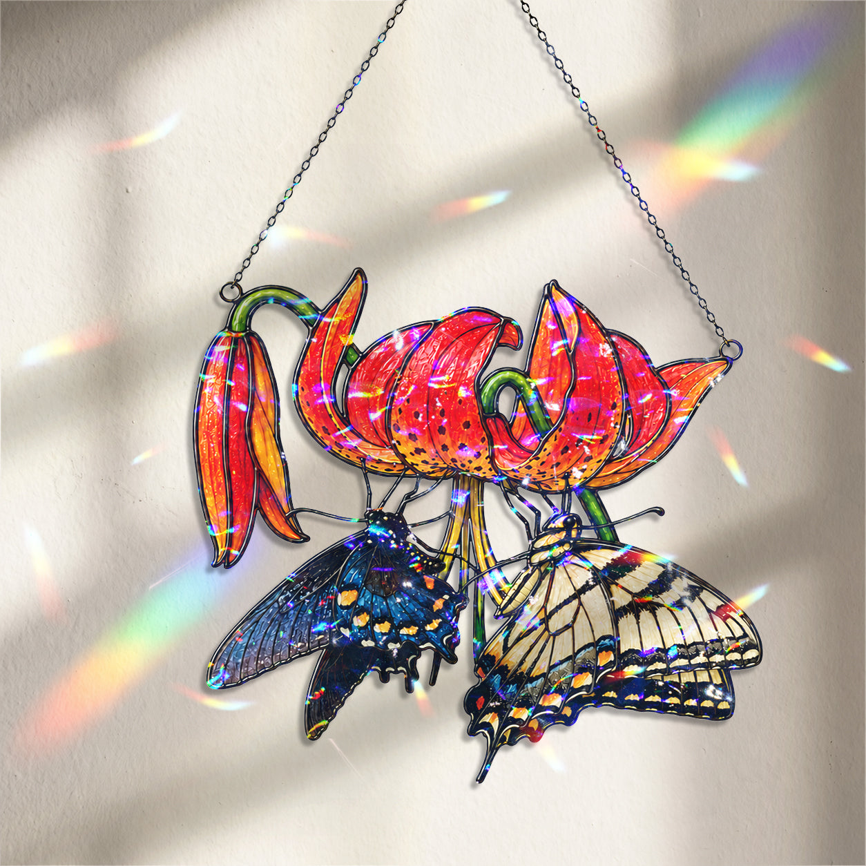 Swallowtail Butterflies & Tiger Lily Holographic Acrylic Suncatcher