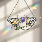 Twin Swallowtail Butterflies & Purple Clover Holographic Acrylic Suncatcher