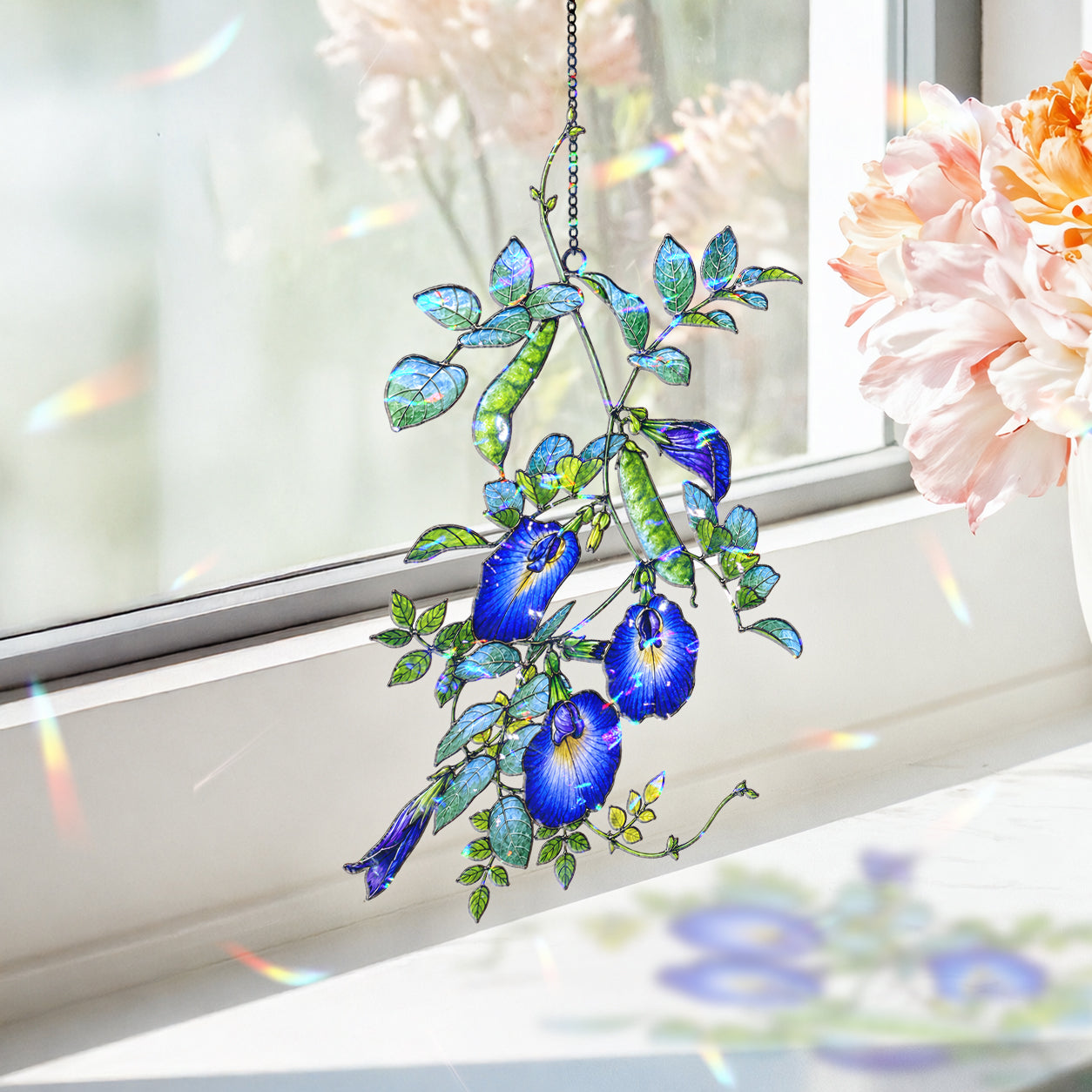 Blue Butterfly Pea Flower Vine Holographic Acrylic Suncatcher
