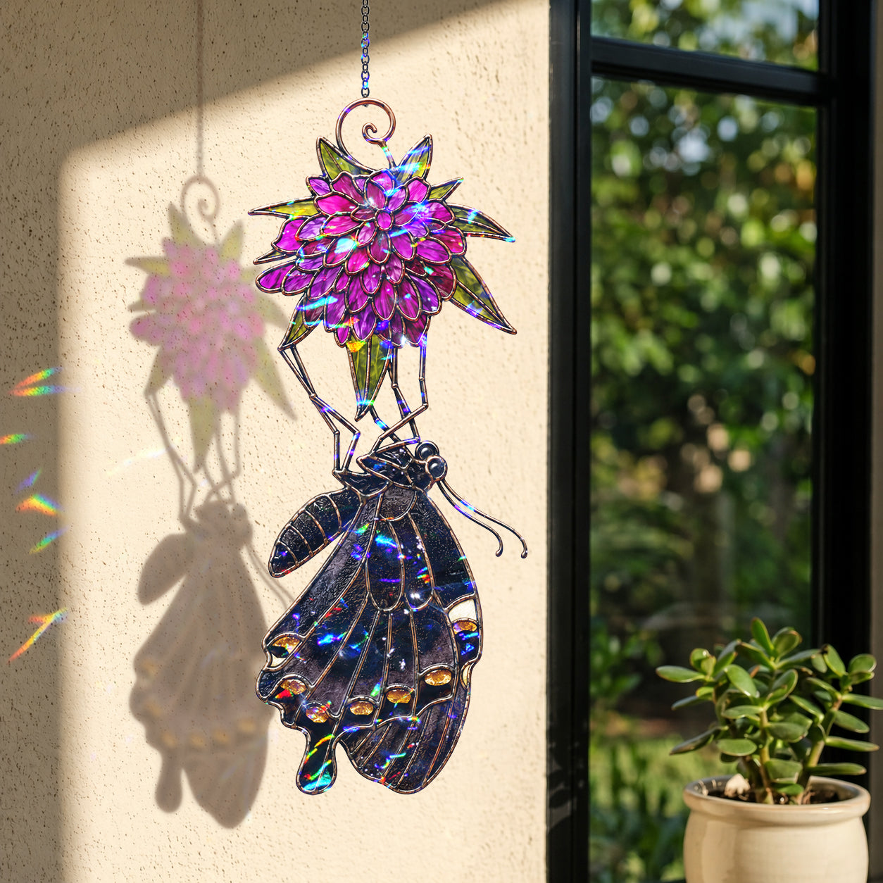 Black Swallowtail & Purple Dahlia Holographic Acrylic Suncatcher
