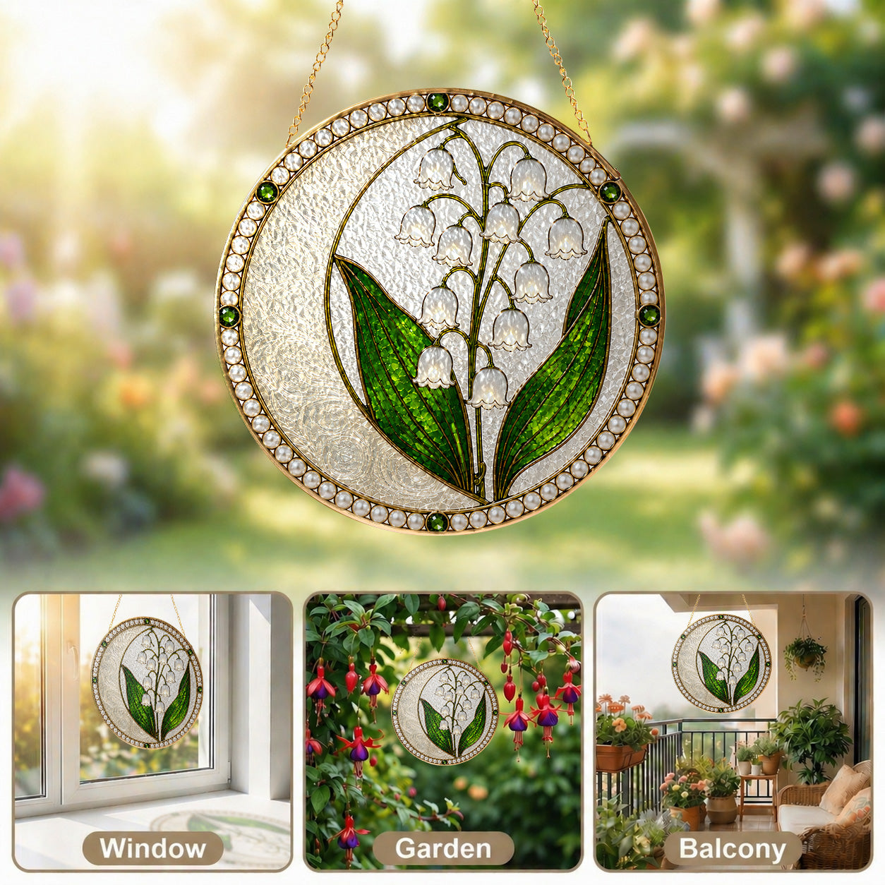 Lily of the Valley Pearl Stained Glass Suncatcher