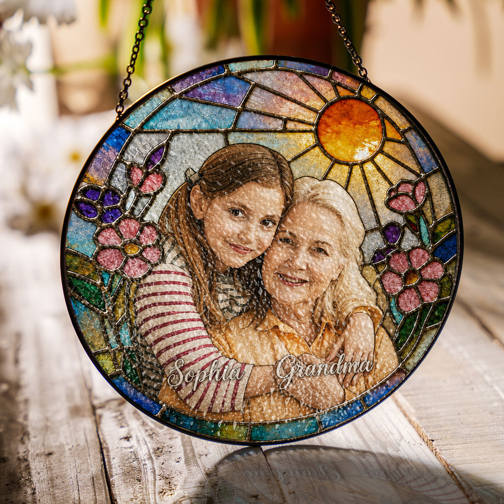 Personalized Blossom Sunrise Photo Stained Glass Suncatcher
