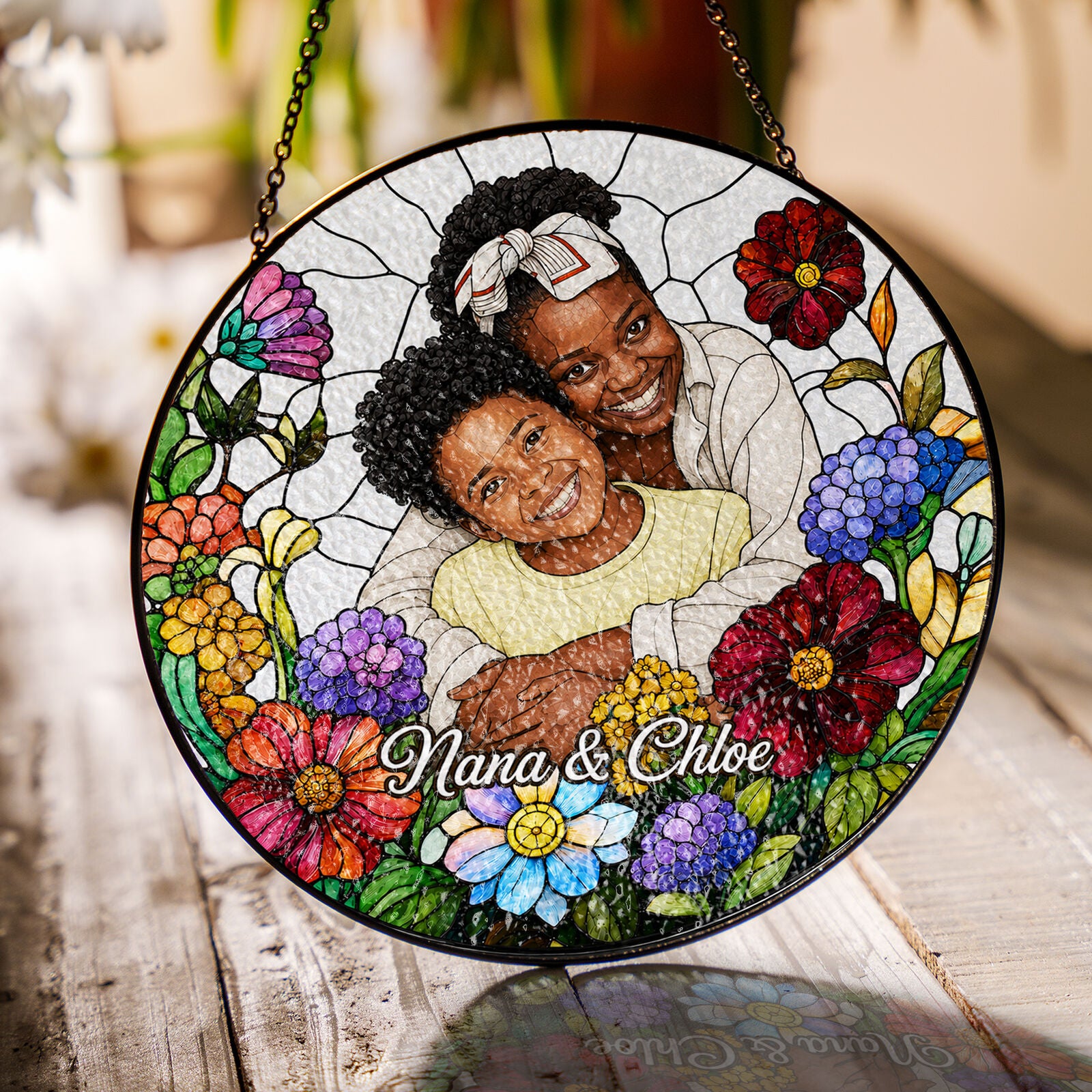 Personalized Wildflower Photo Stained Glass Suncatcher