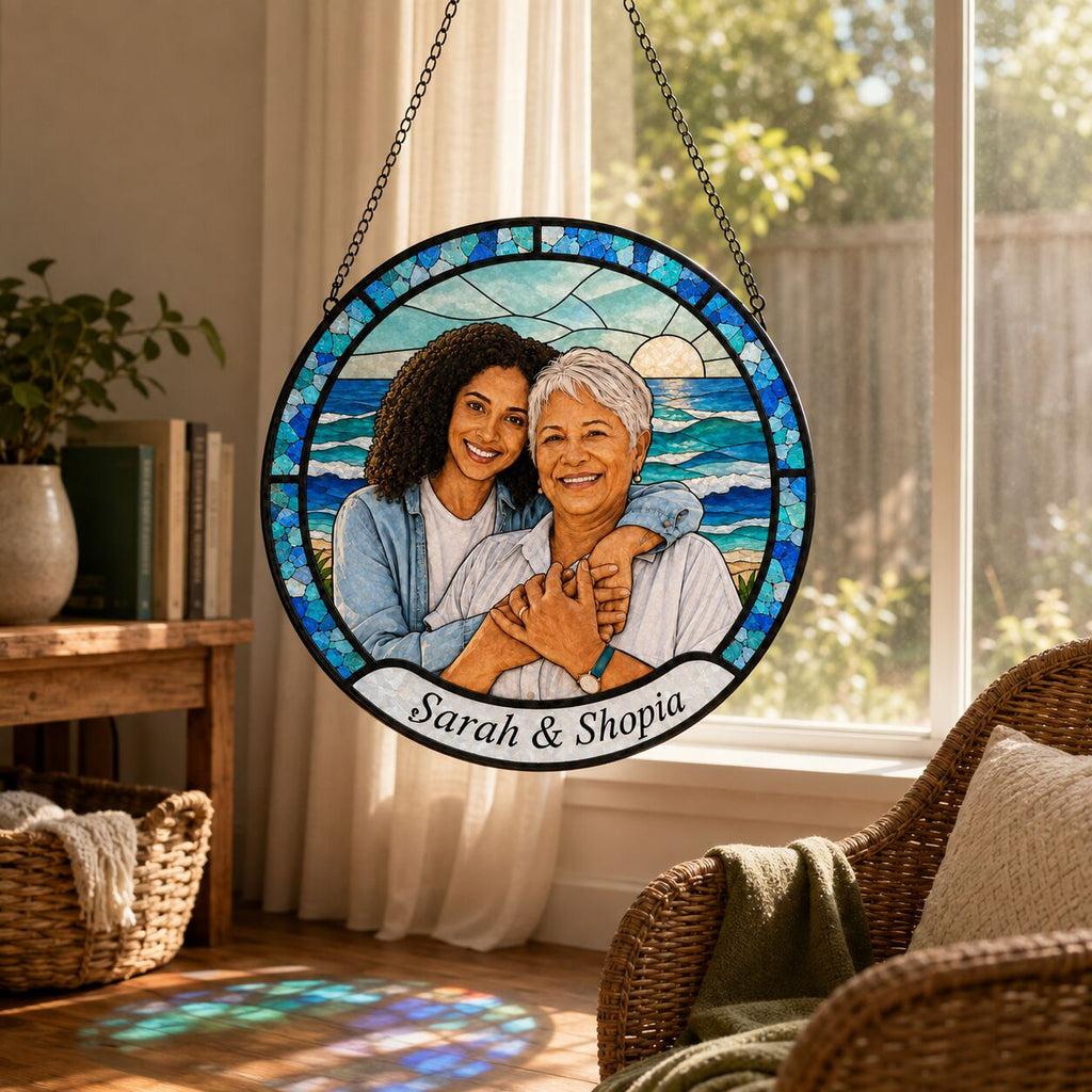 Personalized Ocean Photo Stained Glass Suncatcher