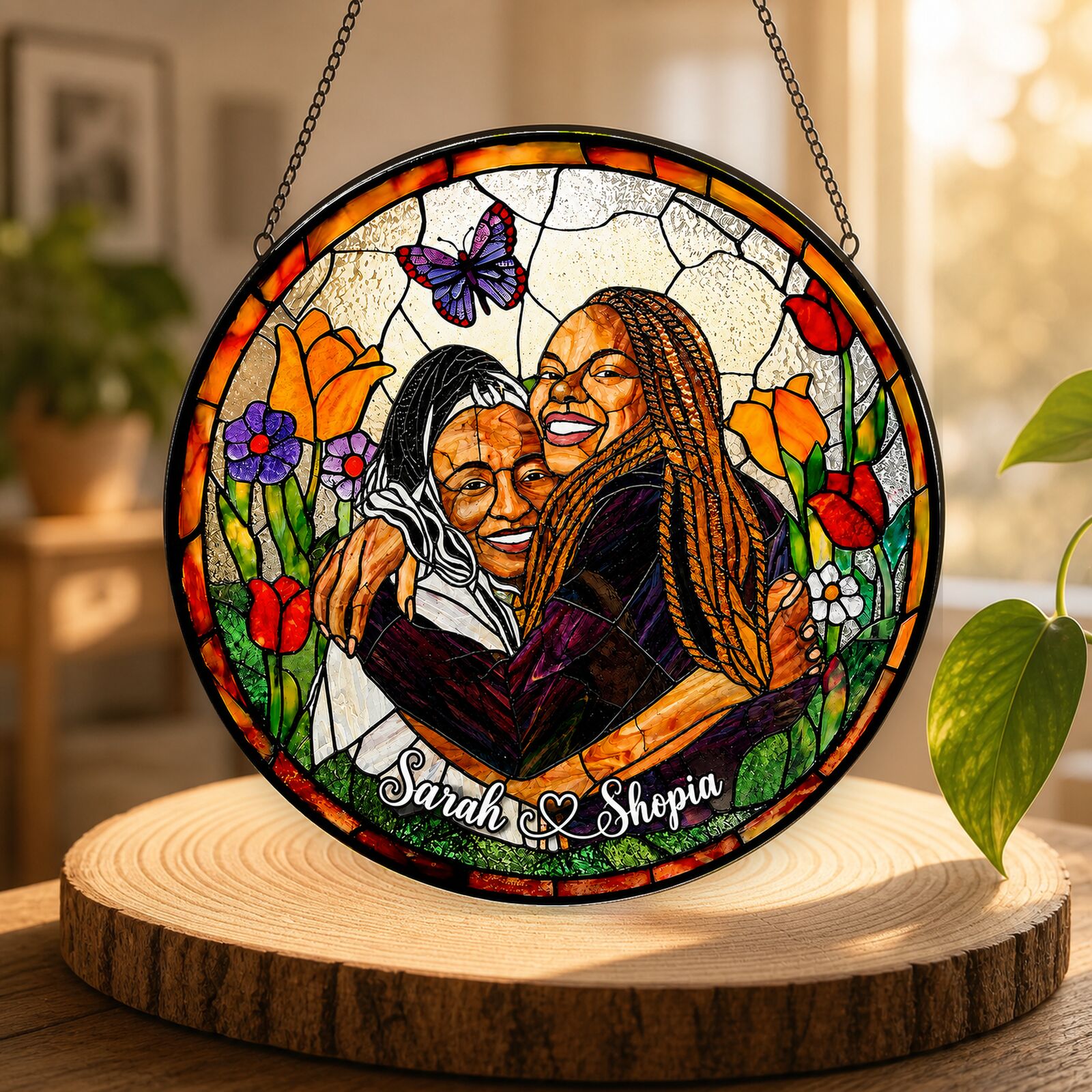 Personalized Butterfly Garden Photo Stained Glass Suncatcher