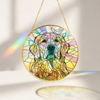 Personalized Dog Memorial Suncatcher glowing with sunlight
