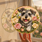 Personalized Schnauzer Rose Suncatcher