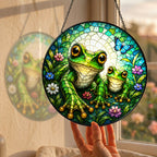 Mama and Baby Frog Wildflower Stained Glass Suncatcher