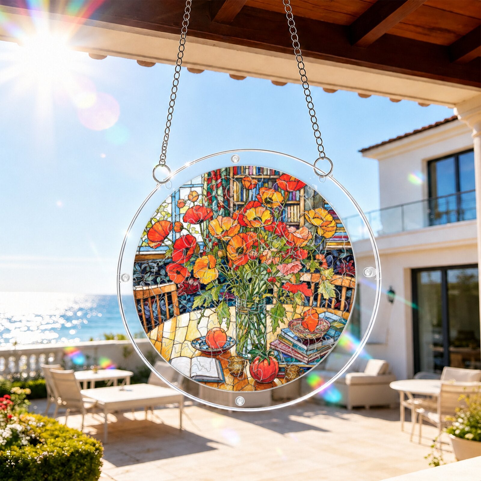 Cottage Red Poppy Acrylic Puzzle Suncatcher