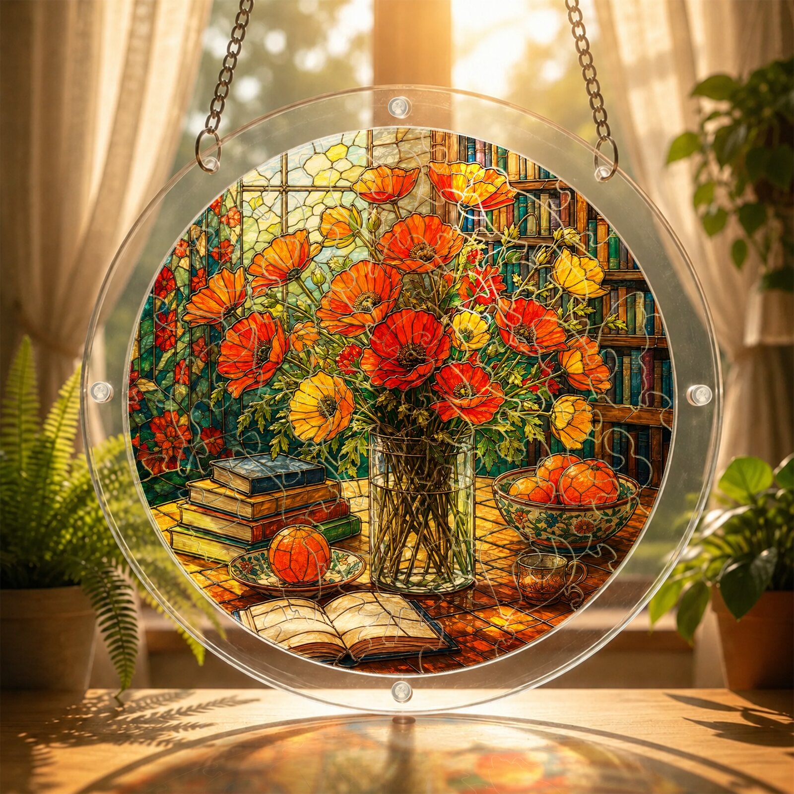 Golden Poppy Acrylic Puzzle Suncatcher