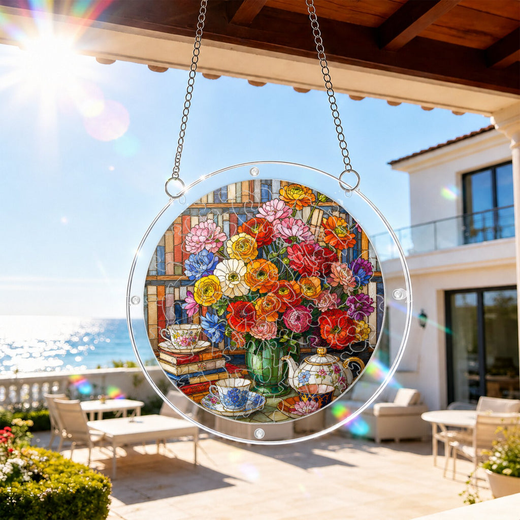 Ranunculus Floral Teatime Acrylic Puzzle Suncatcher