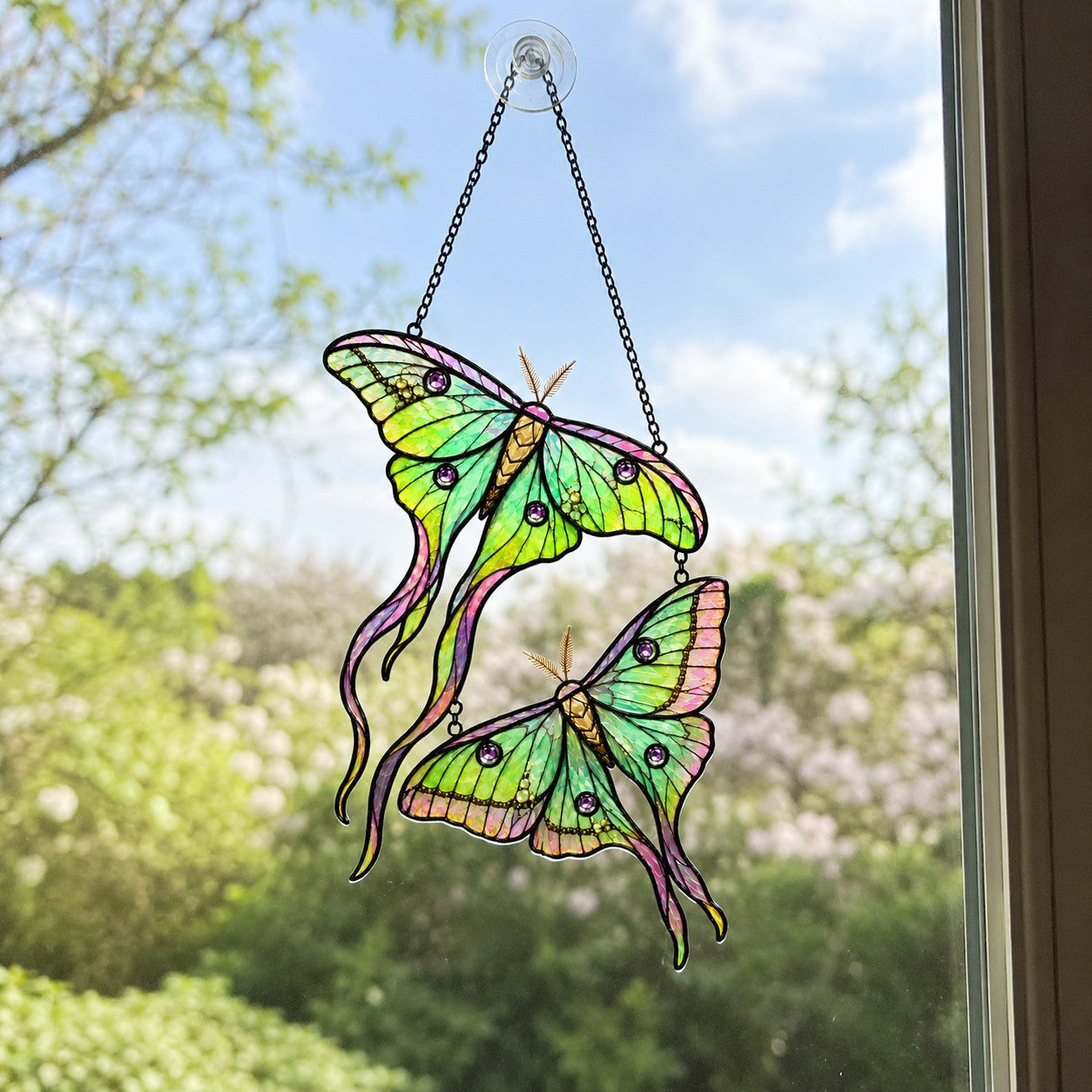 Personalized Luna Moth Couple Holographic Acrylic Suncatcher