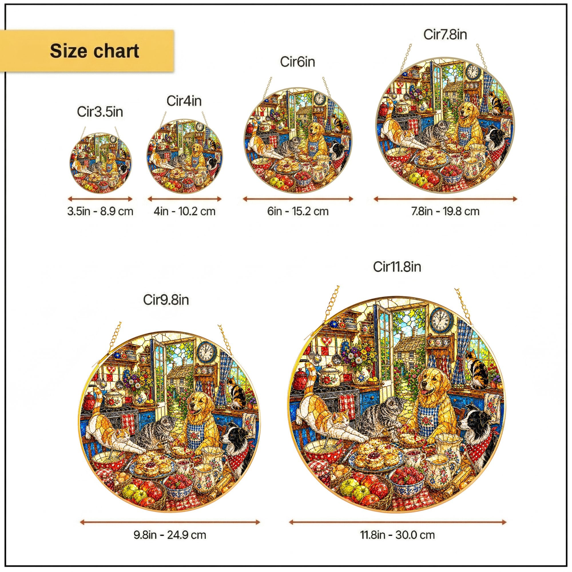Cats and dogs cottage stained glass suncatcher