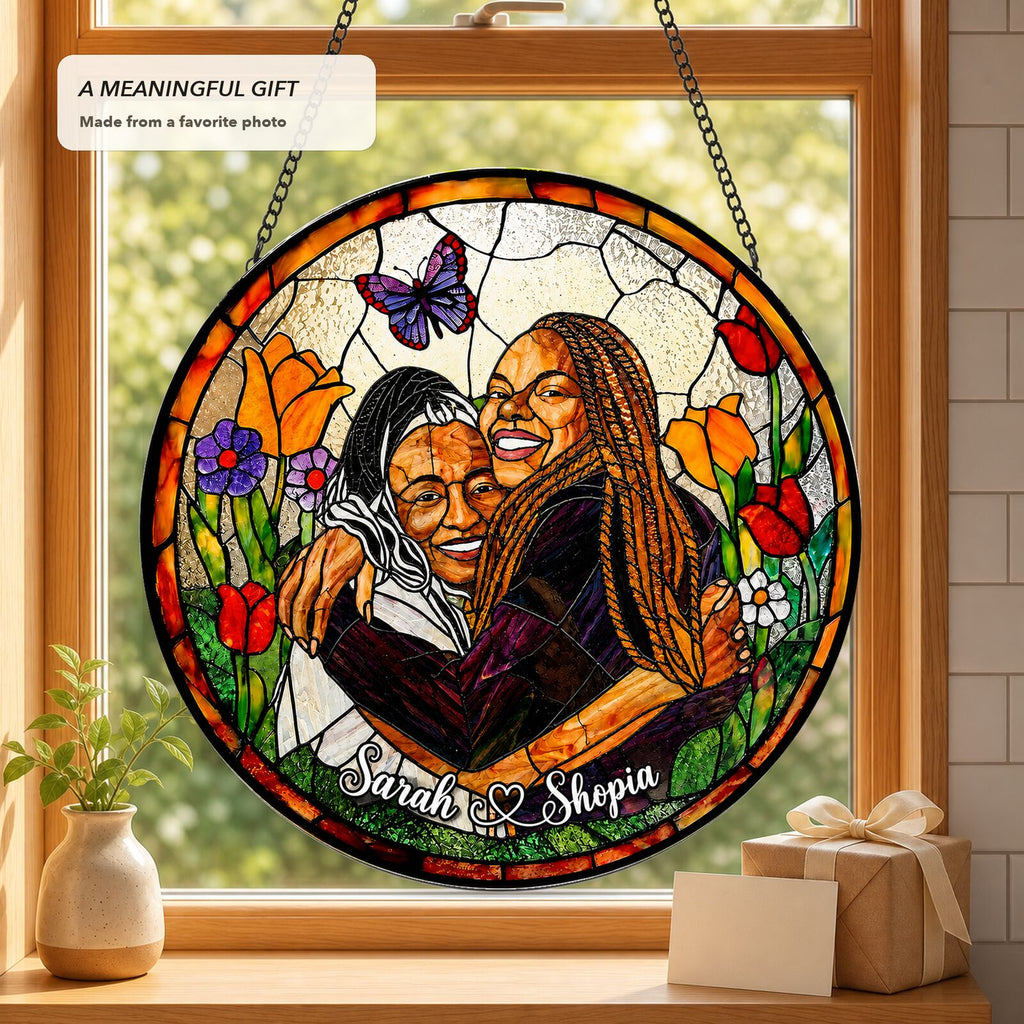 Personalized Butterfly Garden Photo Stained Glass Suncatcher