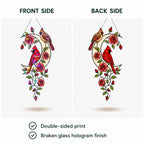 Cardinal Pair & Roses Crescent Moon Holographic Acrylic Suncatcher