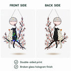 Cat Couple & Cherry Blossom Moon Holographic Acrylic Suncatcher