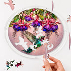 Round acrylic jigsaw puzzle assembly guide for the hummingbird fuchsia puzzle suncatcher