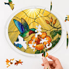 Round acrylic jigsaw puzzle assembly guide for the hummingbird hibiscus puzzle suncatcher