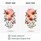 Hummingbirds & Red Poppy Sunset Moon Holographic Acrylic Suncatcher
