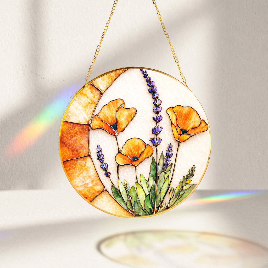 Poppy Lavender Stained Glass Suncatcher