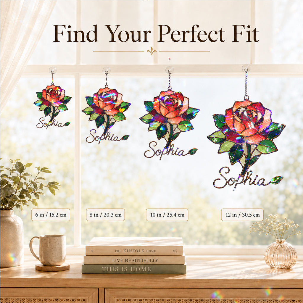 Personalized Red Rose Holographic Acrylic Suncatcher