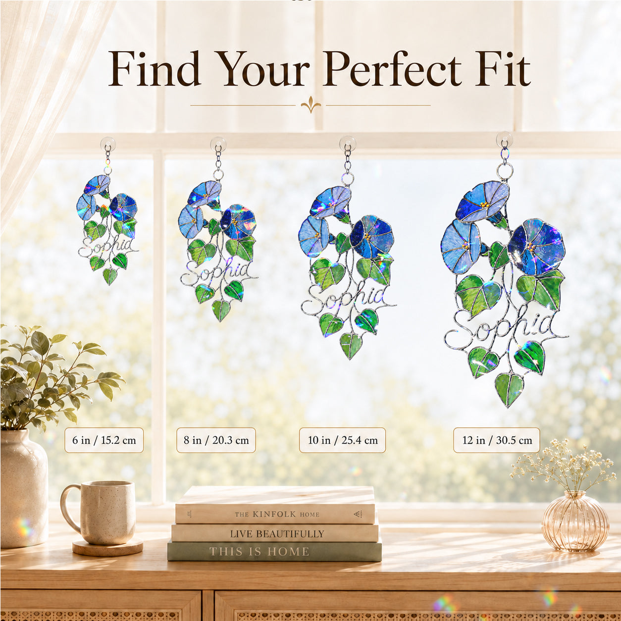 Personalized Blue Morning Glory Holographic Acrylic Suncatcher