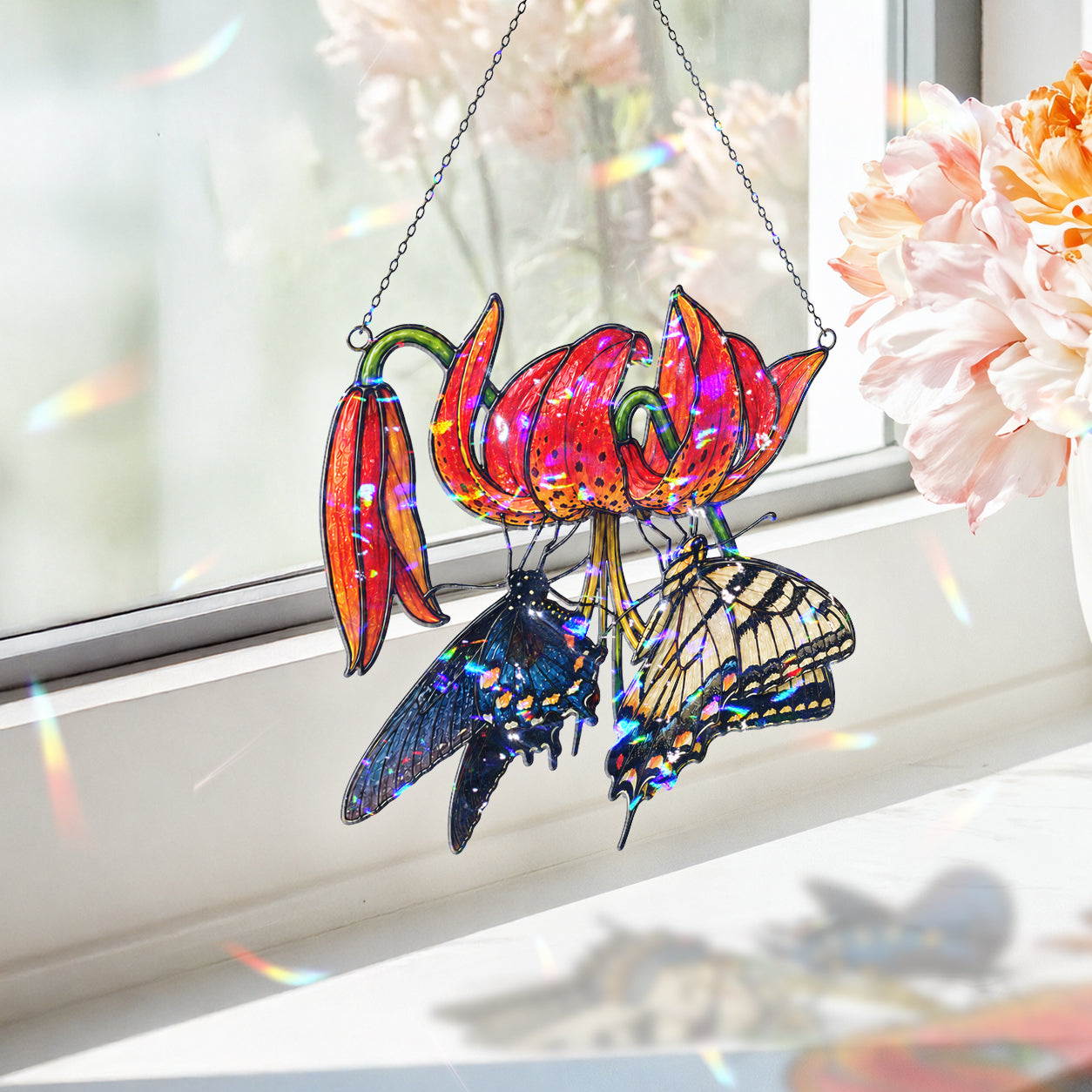 Swallowtail Butterflies & Tiger Lily Holographic Acrylic Suncatcher