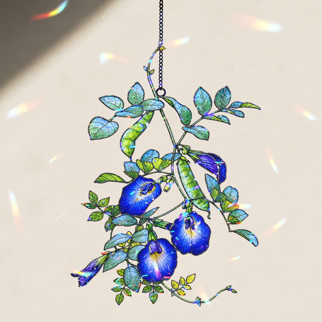 Blue Butterfly Pea Flower Vine Holographic Acrylic Suncatcher