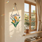 Personalized Yellow Tulip Bouquet Holographic Acrylic Suncatcher