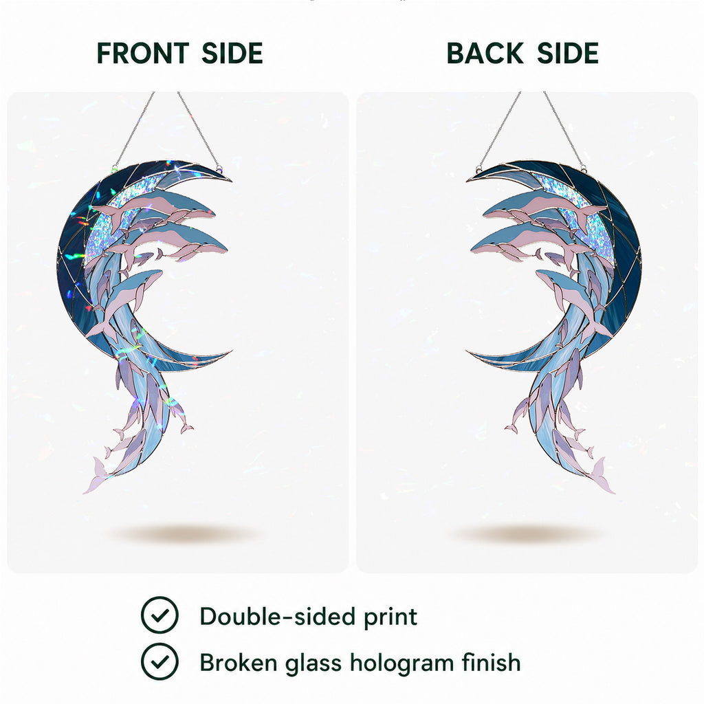 Whale Pod Crescent Moon Holographic Acrylic Suncatcher