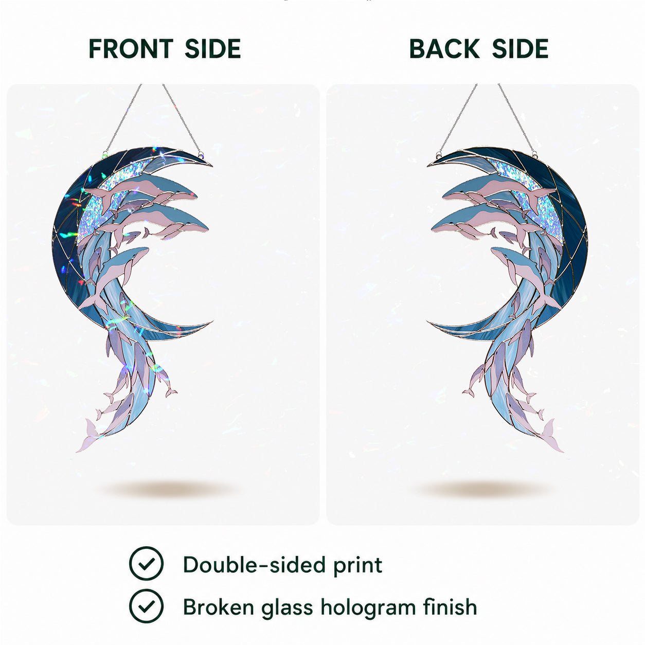 Whale Pod Crescent Moon Holographic Acrylic Suncatcher