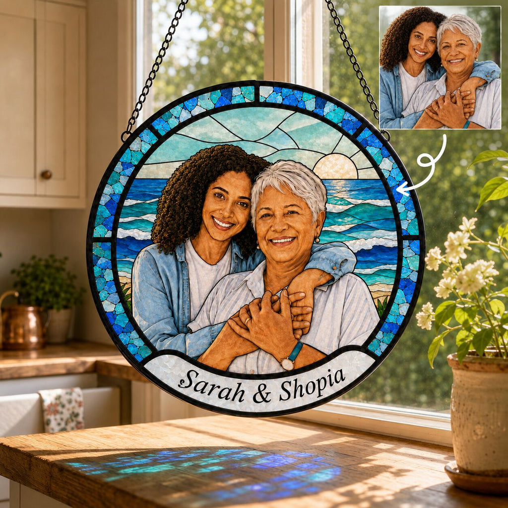 Personalized Ocean Photo Stained Glass Suncatcher