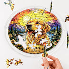 Round acrylic jigsaw puzzle assembly guide for the golden retriever memorial puzzle suncatcher