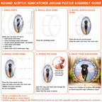 Round acrylic jigsaw puzzle assembly guide for the black Labrador memorial puzzle suncatcher
