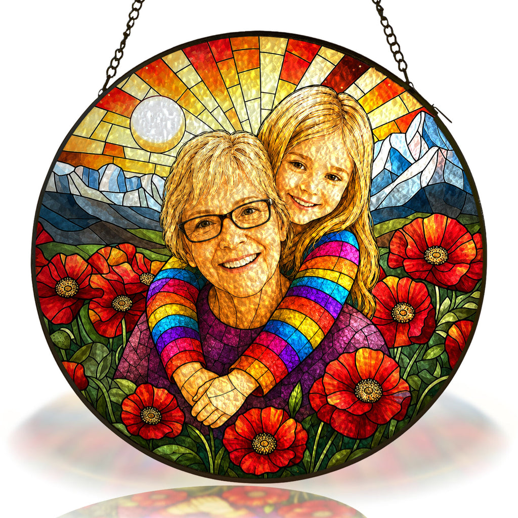 Personalized Poppy Sunrise Photo Stained Glass Suncatcher