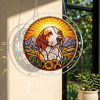 Black cat memorial puzzle suncatcher in a bright window