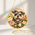 Personalized Schnauzer Rose Suncatcher