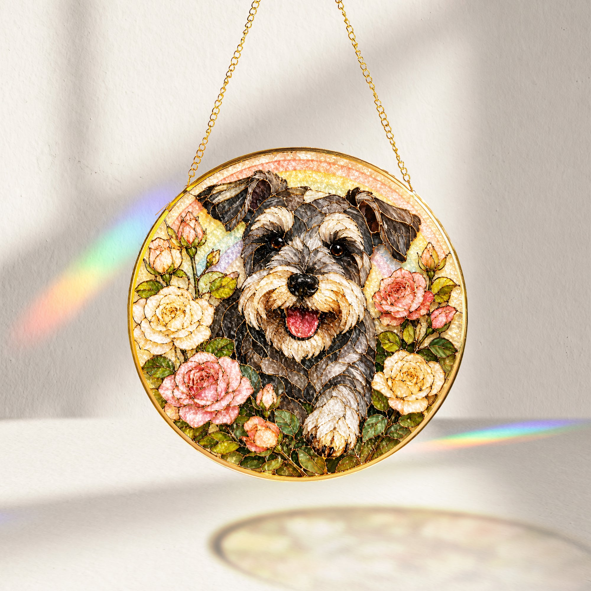 Personalized Schnauzer Rose Suncatcher