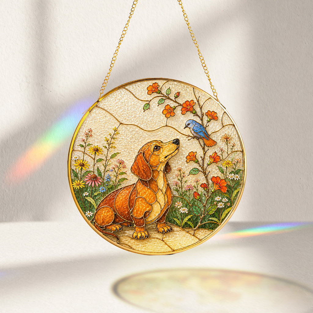Personalized Dachshund Bird Suncatcher