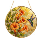 Hummingbird & Trumpet Flower Stained Glass Suncatcher