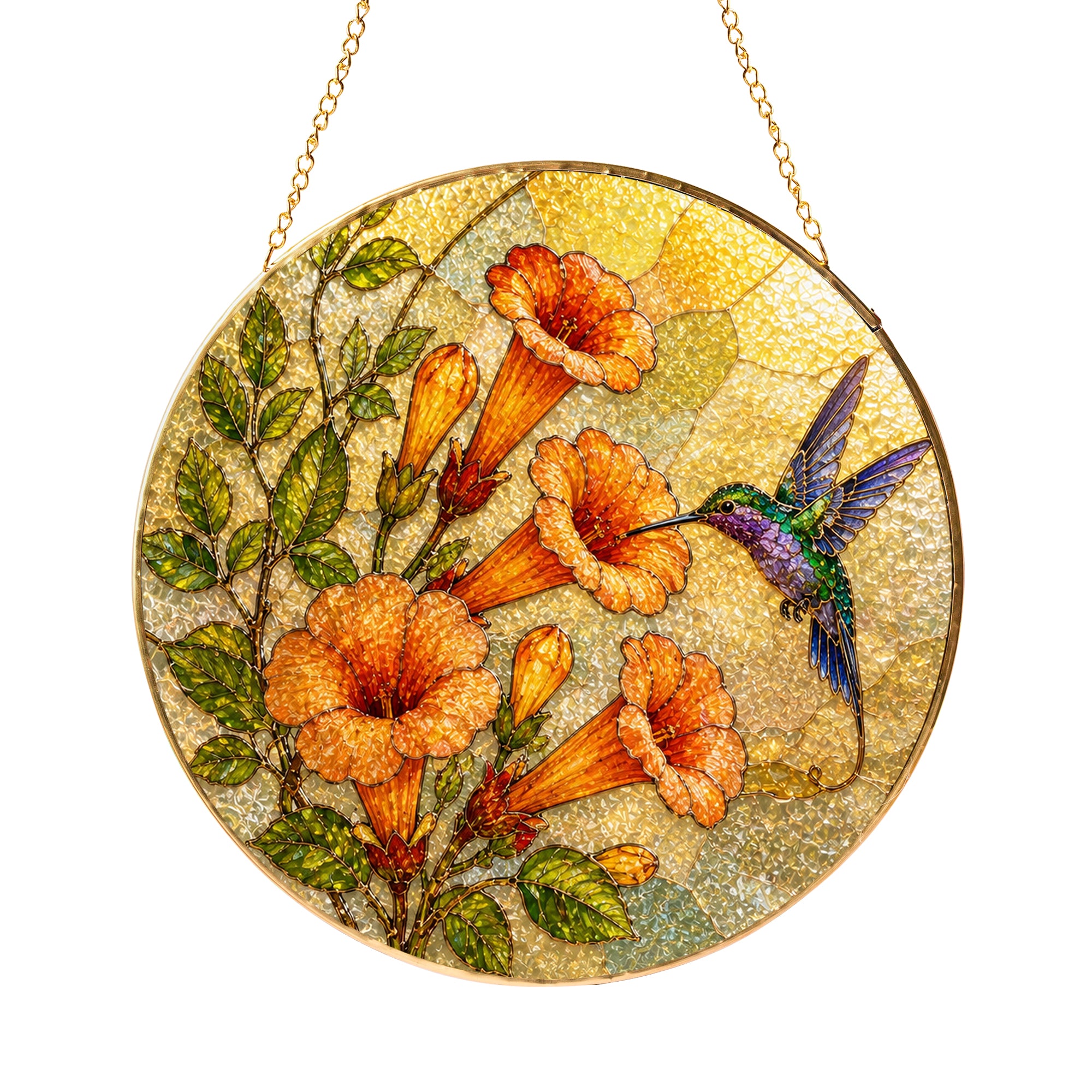 Hummingbird & Trumpet Flower Stained Glass Suncatcher