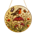 Robin & Mushroom Stained Glass Suncatcher
